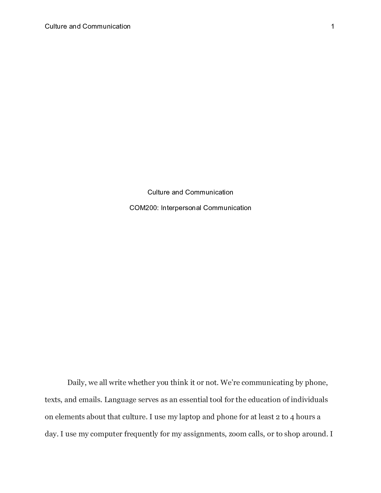 Preview image of Culture and Communication.docx document